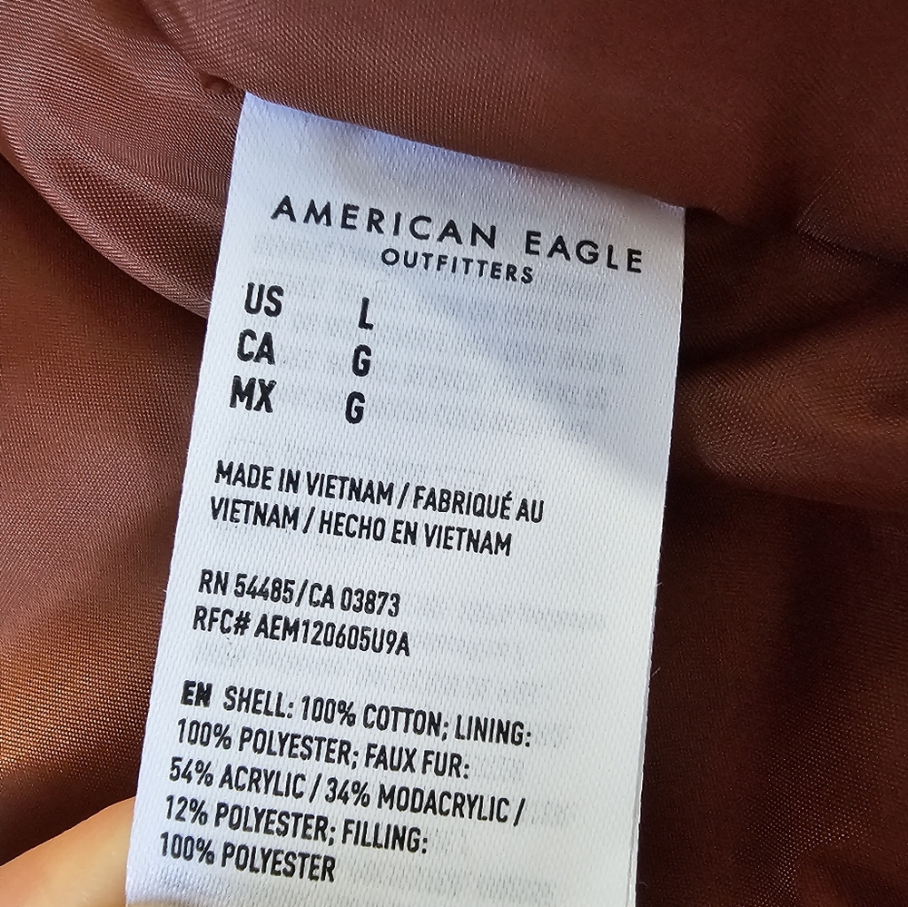 American Eagle Parka Brown Corduroy Puffer Winter Jacket - Picture 15 of 15